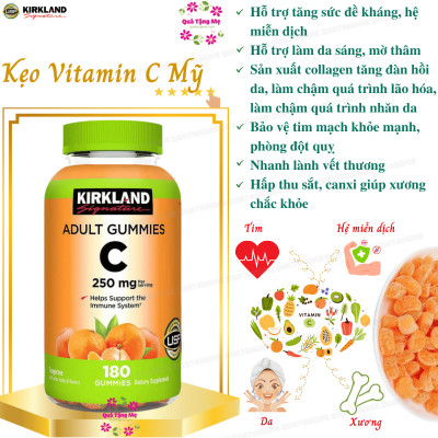 Vitamin C 250mg Kirkland Adult Gummies tăng sức đề kháng, sáng da, thúc đẩy sản xuất collagen, làm chậm quá trình lão hóa - QuaTangMe Extaste - 1lọ