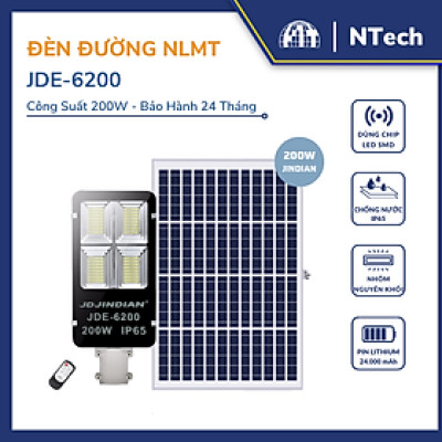 Đèn đường rời thể năng lượng mặt trời Jindian JD-E6200 Công suất 200W Khung Nhôm, Chip Led "SMD" 