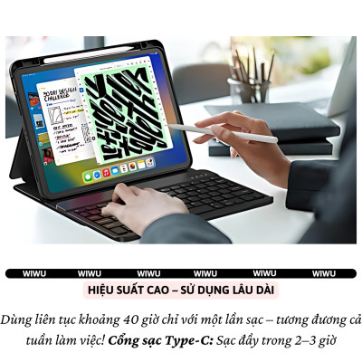 Case bao da bàn phím bluetooth bảo vệ 360 độ hiệu WIWU Protective Keyboard cho iPad Pro 11 13 inch M4 Pro 11 2020/21/22 Air 4/5/6/7 Gen 7 8 9 10.2 inch 10.5 inch Gen 10 10.9 inch - Bàn phím từ tính nam châm tháo rời, tích hợp giá đỡ - Hàng nhập khẩu
