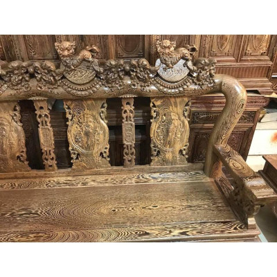 Bàn ghế gỗ phòng khách nghê ba đầu gỗ mun đuôi công