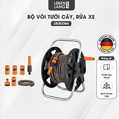 Bộ vòi nước tưới cây rửa xe đa năng Lebenlang LBLB3364 dây dài 15m, 1 đầu tưới, dây cuốn trợ năng - hàng chính hãng