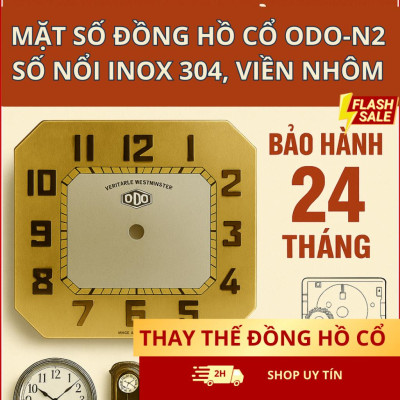 Mặt Số Bát Giác Ngang ODO-N2 – Số Nổi Inox 304, Viền Nhôm, Logo ODO – Lắp Đồng Hồ Cổ Điển