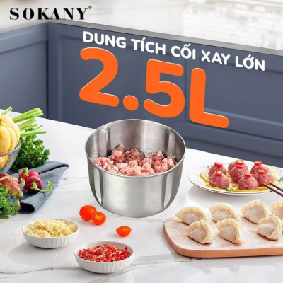 Máy xay thịt đa năng 2IN1 SOKANY SK-7030 cối INOX304, công suất 500W xay thịt, bóc tỏi tiện lợi - HÀNG CHÍNH HÃNG