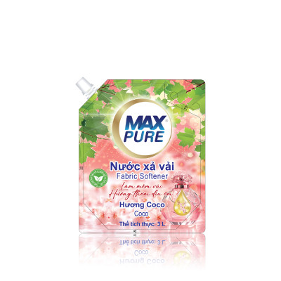 Túi nước xả vải Maxpure Hương Coco 3L - TẶNG 2 vỉ viên treo bồn cầu Evershine