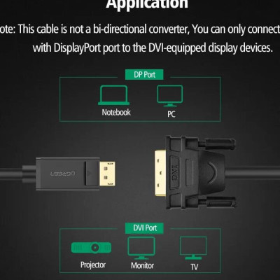 Ugreen UG10221DP103TK 2M màu Đen Cáp chuyển đổi DP sang DVI 24 + 1 Hỗ trợ độ phân giải 1920x1200 - HÀNG CHÍNH HÃNG