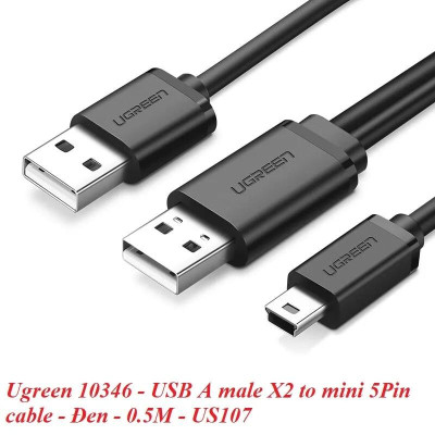 Ugreen UG10346US107TK 0.5M màu Đen Cáp sạc truyền dữ liệu USB 2.0 sang MICRO USB có trợ nguồn USB - HÀNG CHÍNH HÃNG