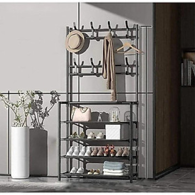 Kệ Giày Dép 4 Tầng Kèm Móc Treo Đồ Thông Minh, Giá Để Giày Dép 4 Tầng Kèm Móc Treo Tiện Lợi Màu Ngẫu Nhiên