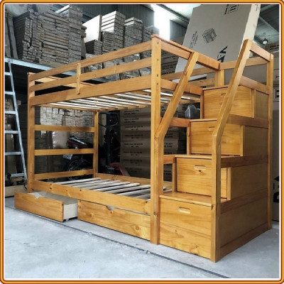 Giường 2 tầng Tundo màu vàng kèm 2 hộc kéo  