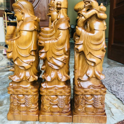 Bộ tam đa phúc lộc thọ gỗ bách xanh thơm nức kt cao 50 