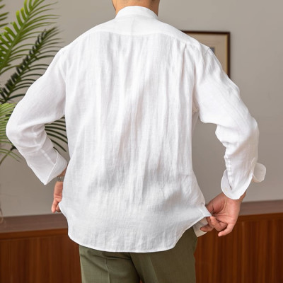 Áo sơ mi Linen dài tay nam cao cấp thiết kế cổ trụ phối cúc 1 túi ngực vải thoáng mát không bai gião MS05