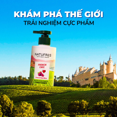 Dầu xả NATUFRÈS French Chic Rượu Vang Đỏ - Phục hồi hư tổn, suôn mượt óng ả 250ml