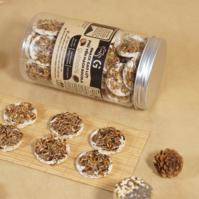 Snack gạo lứt phủ yến mạch socola GUfoods - Nạp nhanh năng lượng, Ăn vặt healthy, Thuần chay, Eat clean