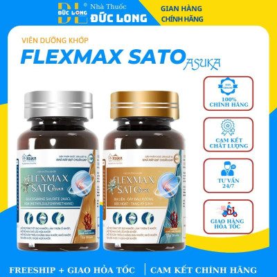 Viên dưỡng khớp Flexmax Sato – Asuka – Hỗ trợ giảm triệu chứng đau khớp – Hộp 2 lọ x 30 Viên – Đức Long