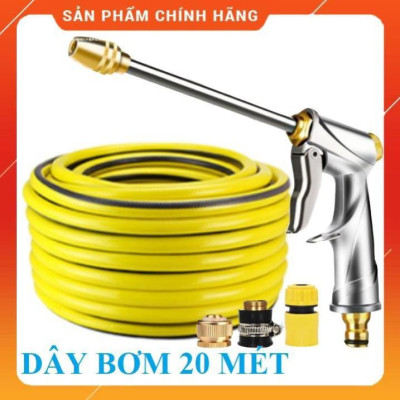 ️ Bộ dây vòi xịt nước rửa xe, tưới cây , tăng áp 3 lần, loại 20m 206701-2 đầu đồng, cút, nối đồng nhựa