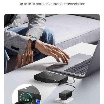 Ugreen UG30729CM472TK 3.5inch 16Tb 1M Hộp đựng ổ cứng SATA hổ trợ 16Tb kèm cáp USB-A sang USB-C hổ trợ nguồn 12v-2A - HÀNG CHÍNH HÃNG