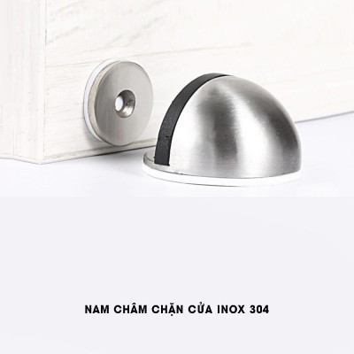 Chặn cửa bán nguyệt inox siêu hít nam châm chống va đập, ồn thông minh cho bé gắn sàn kèm miếng dán tường 3M, đồ ốc vít