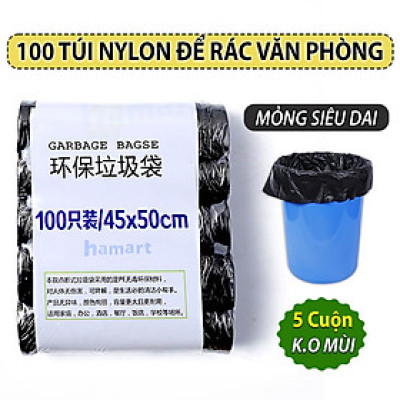 100 Túi Đựng Rác Văn Phòng Nylon Đen 5 Cuộn 150gr Túi Đựng Rác Tự Hủy Sinh Học 45x50CM Siêu Dai