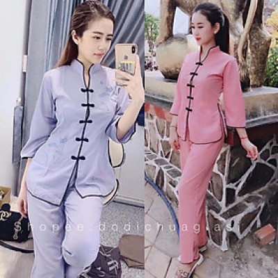 ĐỒ LAM ĐI CHÙA  cổ tàu thêu sen