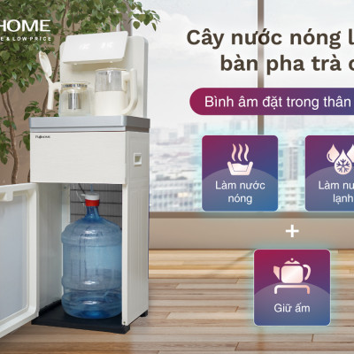 Cây nước nóng lạnh bàn trà cafe Fujihome nhập khẩu cài đặt nhiệt độ sôi, máy nước nóng lạnh bình âm điều khiển từ xa - hàng chính hãng