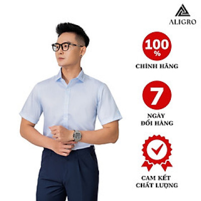 Áo sơ mi nam ngắn tay ALIGRO màu xanh vải cotton chống nhăn, kháng khuẩn cao cấp form slim vừa công sở ALGS-C114