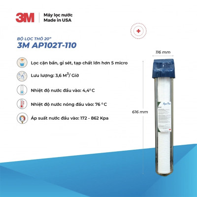 Bộ Lọc Thô 20 inch 3M AP102T-110 | CFS02T Cao Cấp Kèm Lõi 20" - Hàng Chính Hãng 3M, Nhập Khẩu Mỹ