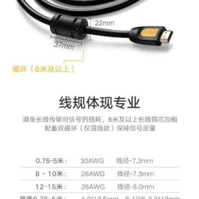 Ugreen UG10115HD101TK 1M màu Vàng Cáp tín hiệu HDMI chuẩn 1.4 hỗ trợ phân giải 4K * 2K - HÀNG CHÍNH HÃNG