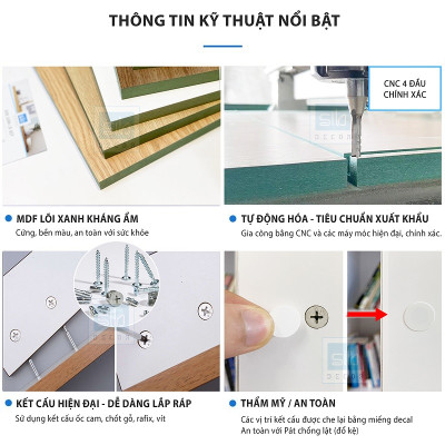 Kệ Gỗ Treo Tường Có Vách Hậu Màu Trắng Phối Vân Gỗ SIB Decor KT520