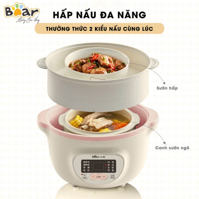 Nồi Nấu Chậm 1,6L Bear SUBE002 Đa Năng Nấu Cháo, Chưng Yến Bản Quốc Tế - Hàng Chính Hãng