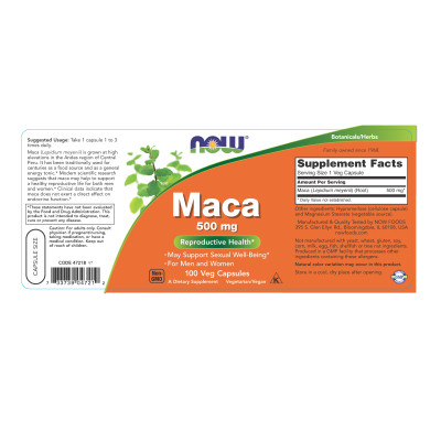 Viên Uống NOW FOODS Maca 500mg Giúp Tăng Cường Sinh Lực, Cải Thiện Khả Năng Sinh Lý 100 Viên