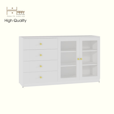 [Happy Home Furniture] JOVIE, Tủ lưu trữ cửa kính 4 ngăn kéo, 140cm x40cm x 82cm ( DxRxC), TCM_163