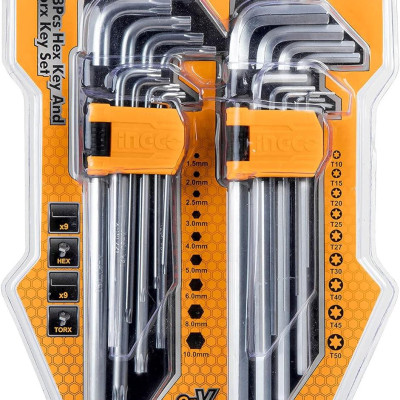 BỘ LỤC GIÁC ĐẦU BẰNG VÀ BÔNG 18 CHI TIẾT INGCO HHKSET0181 - HÀNG CHÍNH HÃNG