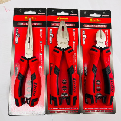 Bộ Kìm Kirito 3 Món Cho Thợ Điện – Thép CR-V – Siêu Bền – Cắt Dây, Uốn, Gắp- Kìm đỏ đen KIRITO