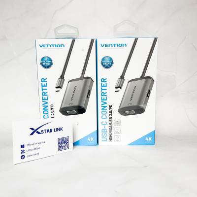Cáp chuyển USB Type C to HDMI + VGA + USB + PD (87W) Vention TFAHB(4 in 1) - Hàng chính hãng