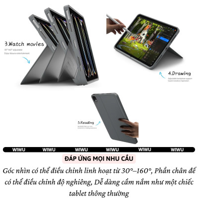 Case bao da bàn phím bluetooth V5.3 tích hợp trackpad / touchpad hiệu WIWU WM005 cho iPad Pro 11 13 inch M4 Pro 11 2020/21/22 Air 4/5/6/7 Gen 7 8 9 10.2 inch 10.5 inch - Bàn phím từ tính nam châm tháo rời, tích hợp giá đỡ - Hàng nhập khẩu
