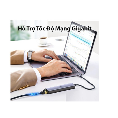 Ugreen UG20920CM475TK 10/100 / 1000Mbps gigabits Type C sang 3 × USB 3.0 + RJ45 Bộ chuyển đổi - HÀNG CHÍNH HÃNG