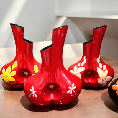 Bình hoa sơn mài Thanh Bình Lê- Bình đôi tình yêu liền nhau  size 35x26x12 cm dùng  cắm hoa, trang trí, quà tặng ý nghĩa