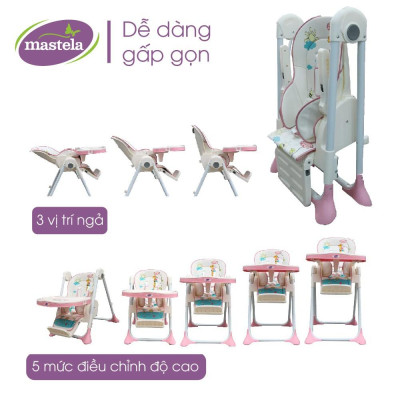 Ghế ngồi ăn dặm Mastela 1015 có thể điều chỉnh độ cao, ngả lưng, có bánh xe cho bé 6 tháng đến 5 tuổi chuẩn ASTM Mỹ