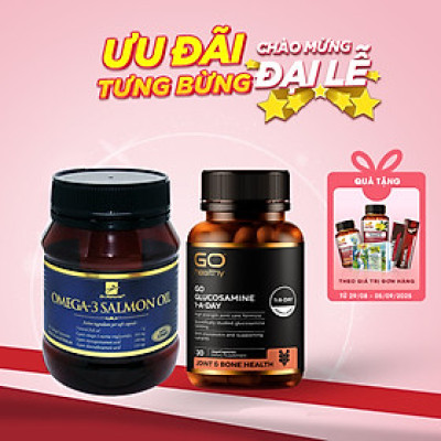 Bộ Sản Phẩm Cho Người Bệnh Xương Khớp: Viên Uống Bổ Xương Khớp Go Glucosamine 1-A-Day 30 Viên Và Viên Uống Dầu Cá Hồi Omega 3 Salmon Oil 180 Viên