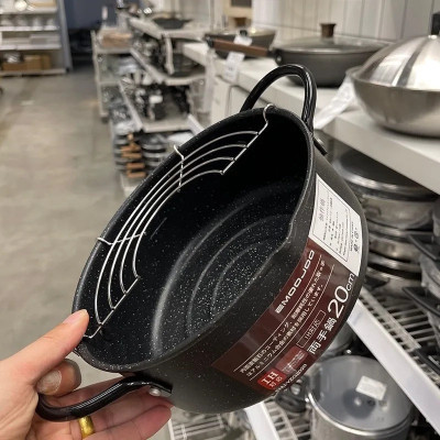 Nồi chiên/rán ngập dầu chống dính kèm khay ráo dầu có tay cầm 20cm Nhật Bản, sử dụng được trên mọi loại bếp từ, gas, hồng ngoại, Hàng chính hãng Model EmooJooKittchen