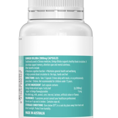 Bổ não Úc Healthy Care Ginkgo Biloba 2000, Giúp tăng tuần hoàn máu não, Cải thiện chức năng nhận thức, Trí nhớ, Giúp an thần và Giảm Stress (100 V/Hộp) - QuaTangMe Extaste