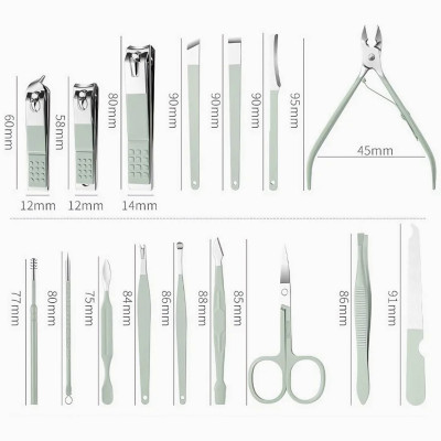 Bộ dụng cụ làm móng tay chân 16 món cao cấp đi kèm bao da tiện dụng inox - Hàng chính hãng