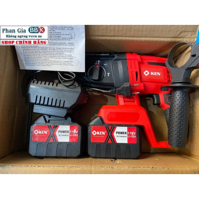 [LOẠI 1] Máy Khoan Đục Bê Tông 3 Chức Năng Dùng Pin KEN 199V Động Cơ Không Chổi Than Bộ 2 Pin 15cell