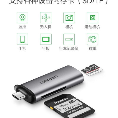Ugreen UG50704CM184TK Màu XámĐầu đọc thẻ nhớ TYPE C sang TF + SD + MICRO SD - HÀNG CHÍNH HÃNG