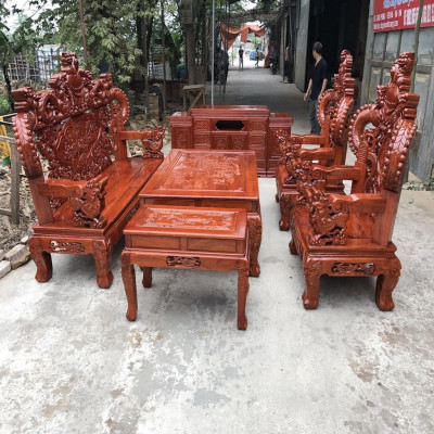 Bộ Bàn Ghế Rồng Khuỳnh Nghê Đỉnh Gỗ Hương Đá