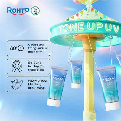 Kem chống nắng nâng tông Skin Aqua Tone up Blue cho da vàng có khuyết điểm đỏ, dạng sữa Sunplay Skin Aqua Tone Up UV Milk Blue SPF 50+ PA++++ 50g