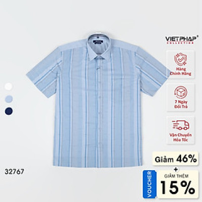 Áo Sơ Mi Nam Ngắn Tay VIỆT PHÁP Form Luxury Chất liệu  Bambo In Sọc  lịch lãm, sang trọng 32767