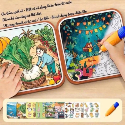 Cuốn sổ ma thuật bóc dán vẽ tranh bằng nước thông minh cho bé phát triển tư duy trí não