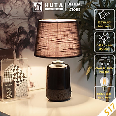 Đèn Ngủ Để Bàn Gốm Sứ Cao Cấp HUTA S17 Độc Đáo, Sang Trọng, Decor Phòng Ngủ Khách Sạn, Tăng Giảm Độ Sáng, Ánh Sáng Vàng