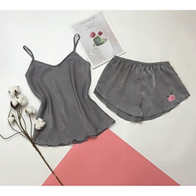 Bộ đồ ngủ nữ mặc nhà 2 dây lụa cao cấp mềm mại hàng thiết kế MS03