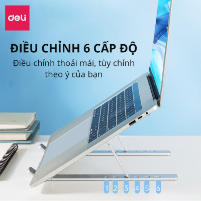 Giá Đỡ Laptop Hợp Kim Nhôm Cao Cấp Gấp Gọn Kèm Túi Đựng, Giúp Tản Nhiệt Laptop, Macbook, Ipad, Máy Tính Xách Tay Vị Trí Điều Chỉnh Nhiều Góc Độ Deli VS780 - Chống Mỏi Cổ, Vai, Gáy - Hàng Chính Hãng